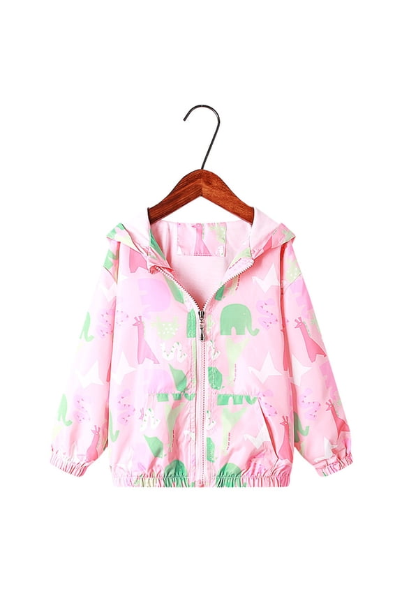 Girls Zip Up Jacket - Toddler Cute Floral Printed Jacket Hooded Lightweight Coat Baby Jackets Pink Jacket Size 7Y