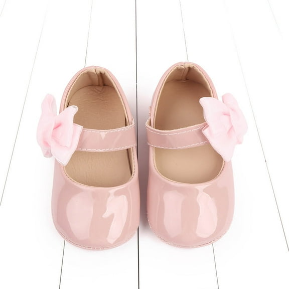 Avrntaa Infant Girl Crib Shoes - Baby Girls Soft Sole Bowknot Princess Wedding Dress Mary Jane Flats Pink Shoes Size 5Toddler