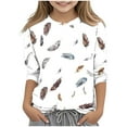 thumbnail image 1 of Avrntaa Kids 3/4 Length Sleeve Sweatshirt Cute Feather Printed Lightweight Trendy Tops 3-12 Y, 1 of 5