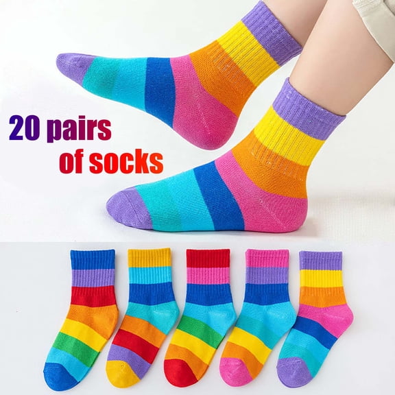 Avrntaa Kids Knit Crew Socks 20 Pairs Rainbow Cute Short Sock Boys Girls Breathable Soft Sock