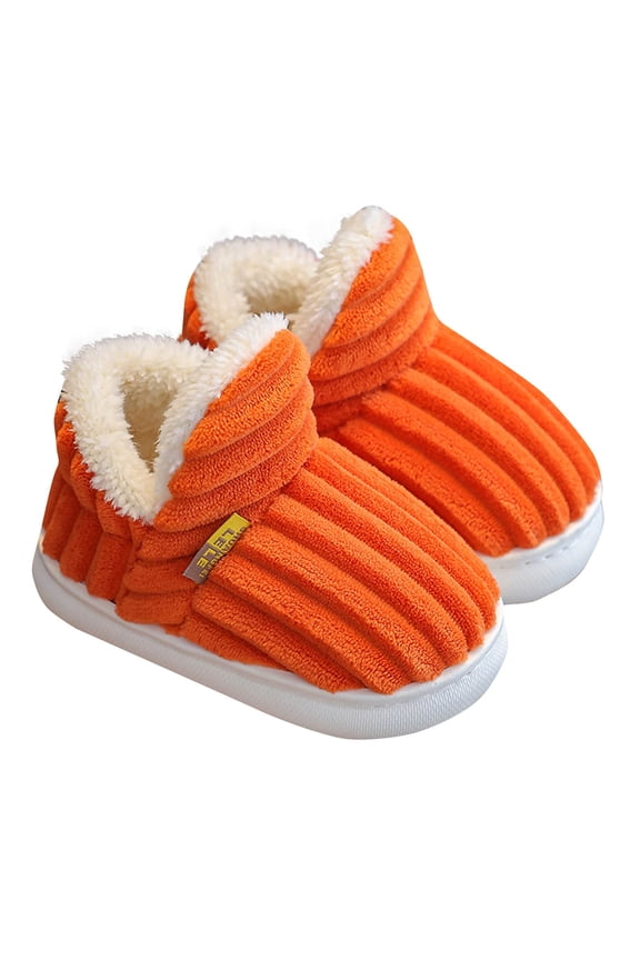 Kids Slippers Girls Boys - Fuzzy Warm House Shoes Soft Plush Bedroom Slippers Child Shoes Orange Shoes Size 2Bigkid