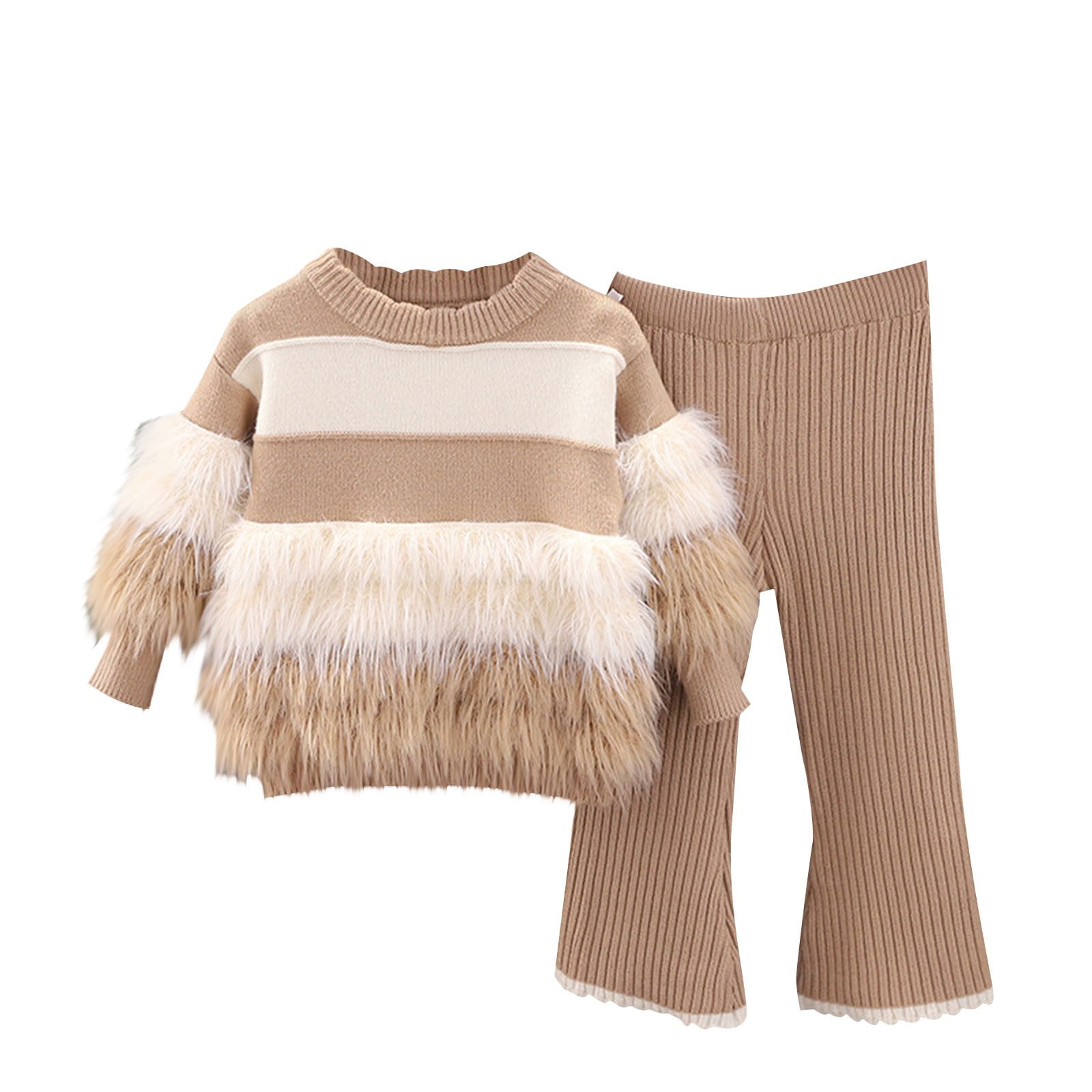Baby Cotton Fleece Striped Pants – Cream & Mustard main image 1