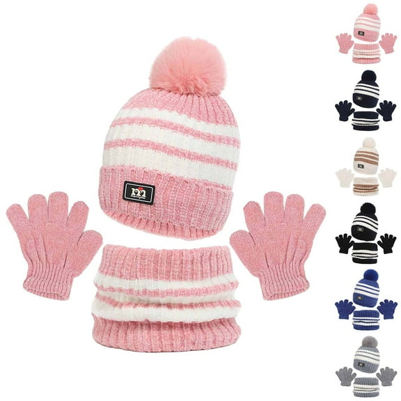Avrntaa Little Boys Girls Knit Hat Gloves Scarf 3 in 1 Set Cute Knit Beanie Gloves Soft Neck Warmer Sets for 1-11Y Kids