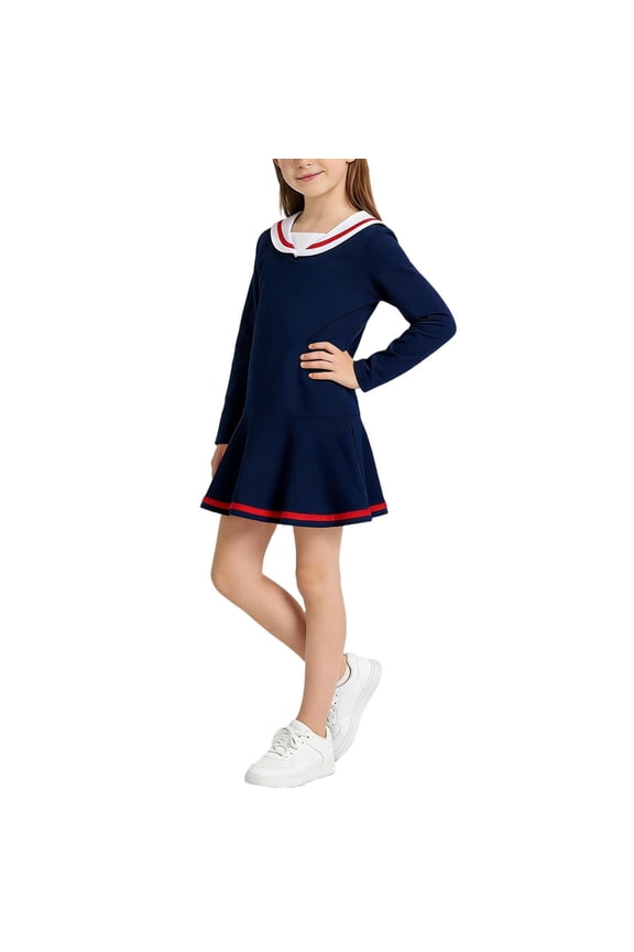 Little Girls Sailor Dress Spring Summer Cute Pleated Skirt Kids A-line Cotton School Dresses for 1-10Y