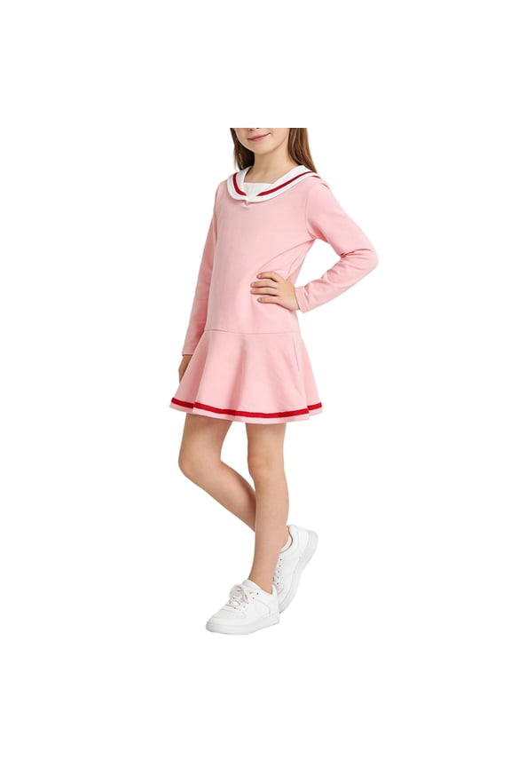 Little Girls Sailor Dress Spring Summer Cute Pleated Skirt Kids A-line Cotton School Dresses for 1-10Y