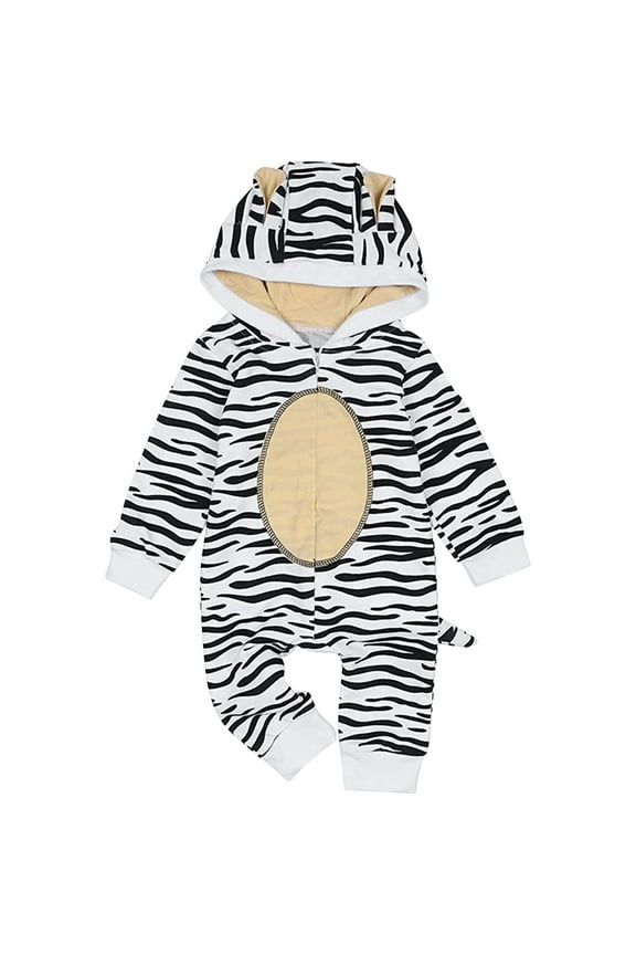 Romper for Girls - Hoodie Romper 3D Cartoon Animal Tiger Jumpsuit Zipper Bodysuit with Tail Toddler Romper White Romper Size 9M