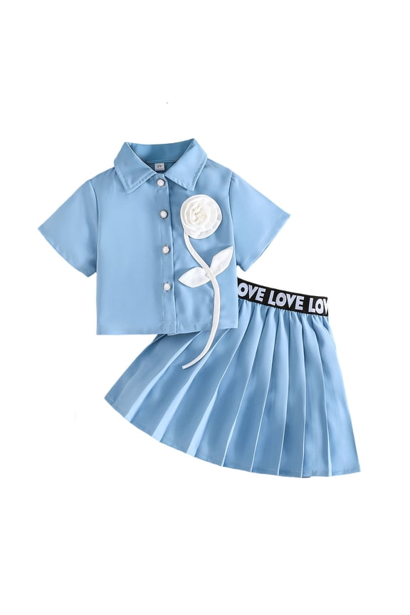 Summer Cute Outfit for Girls Short Sleeve Shirt A-Line Pleated Skirt Set Casual Workout Sets