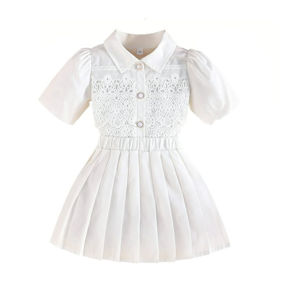 Avrntaa Summer Uniformal Outfit for Girls Hollow Short Sleeve Shirt Pleated Skirt Set Casual Formal Sets