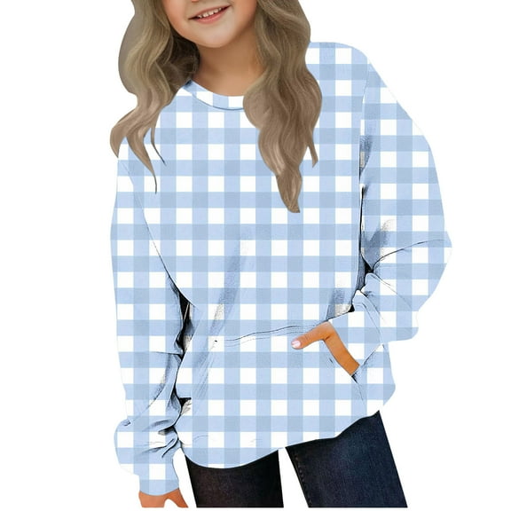 Avrntaa Teen Boys Girls Loose Sweatshirt Long Sleeve Checkered Pattern Sweet Pullover Tops for 2-12 Y