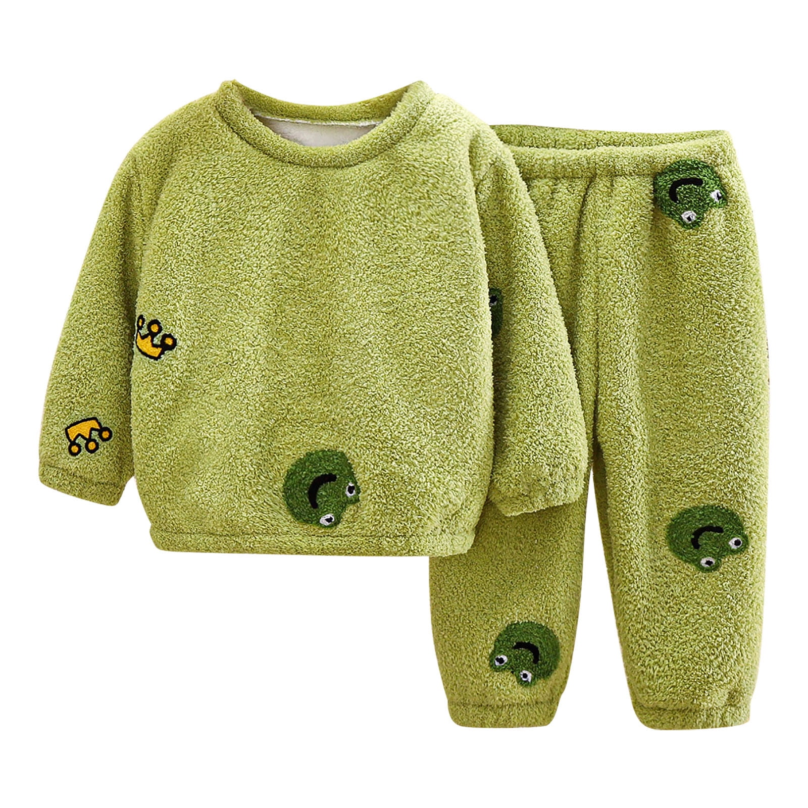 Baby Boy Fleece Stuff Winter Dress  With Pajama Check Printed  In Green Color