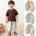 thumbnail image 1 of Avrntaa Toddler Boys Girls Cotton Linen Pants Casual Stripe Print Baggy Trousers Summer Long Pants, 1 of 5