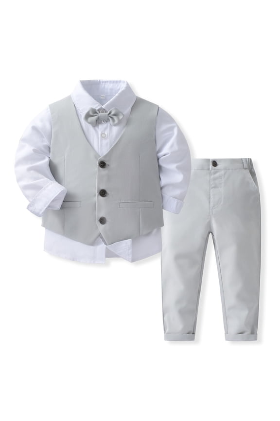 Toddler Boys Tuxedo Suits Slim Shirt Bowtie Vest and Pant Suit Set for Little Boys Communion Dress Clothes