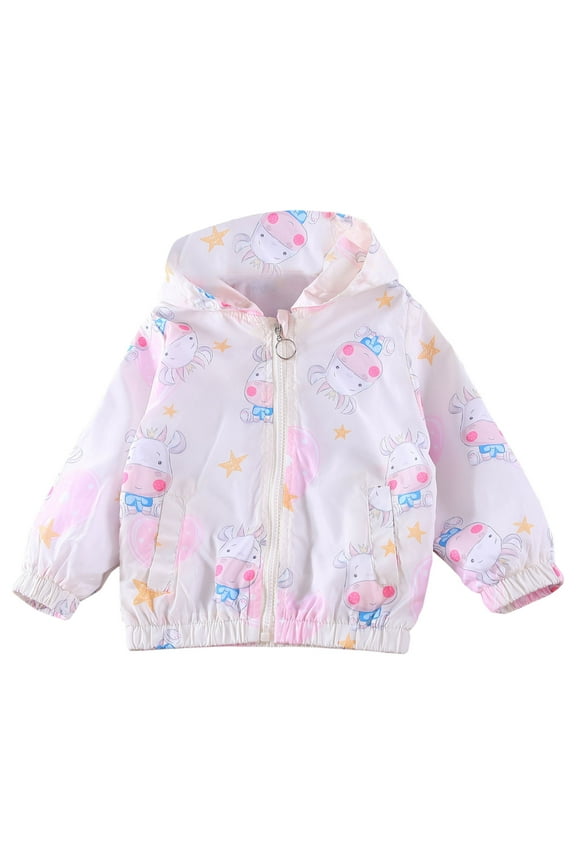 Toddler Girl Jackets - Cute Print Dust Coats Kids Hooded Lightweight Jacket Clearance Kids Clothes Beige Jacket Size 7Y