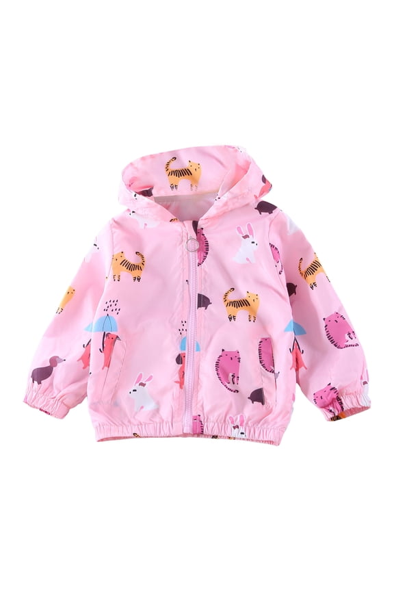 Toddler Girl Jackets - Cute Print Dust Coats Kids Hooded Lightweight Jacket Kids Lightweight Jacket Pink Jacket Size 4T
