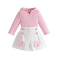thumbnail image 1 of Avrntaa Toddler Girls Fall Sweet Sets Ribbed Knit Lapel V Neck Top Floral Trim Mini Skirt Cute Outfits, 1 of 7