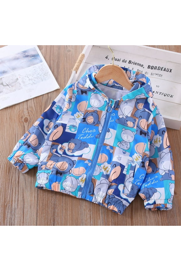 Toddler Jackets for Girls - Cartoon Print Full Zip Hooded Jacket Cute Dust Coats Cyber Mon?day Dea?ls Blue Jacket Size 3T