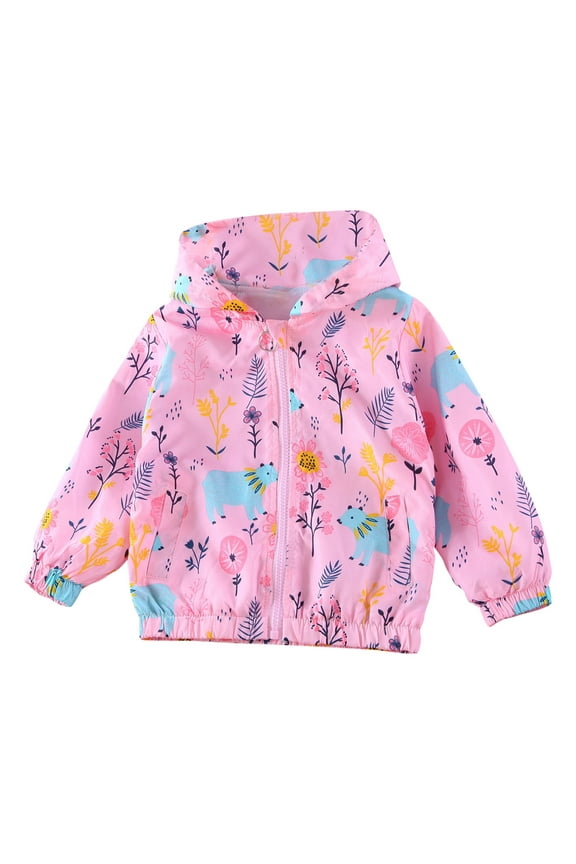 Toddler Jackets for Girls - Cartoon Print Full Zip Hooded Jacket Cute Dust Coats Toddler Clearance Pink Jacket Size 6Y