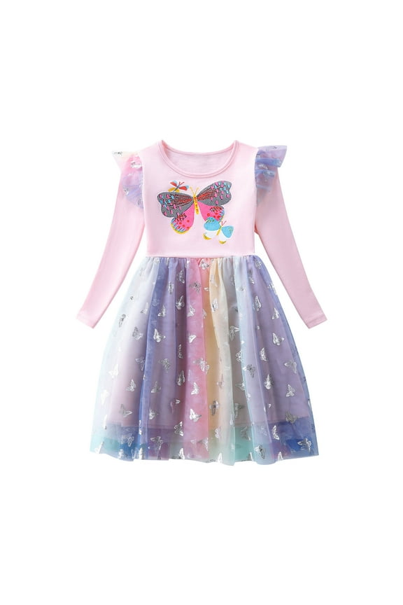 Tutu Dress for Toddler Girls Butterfly Princess Party Skirts Summer Rainbow Tulle Dresses 3-8Y
