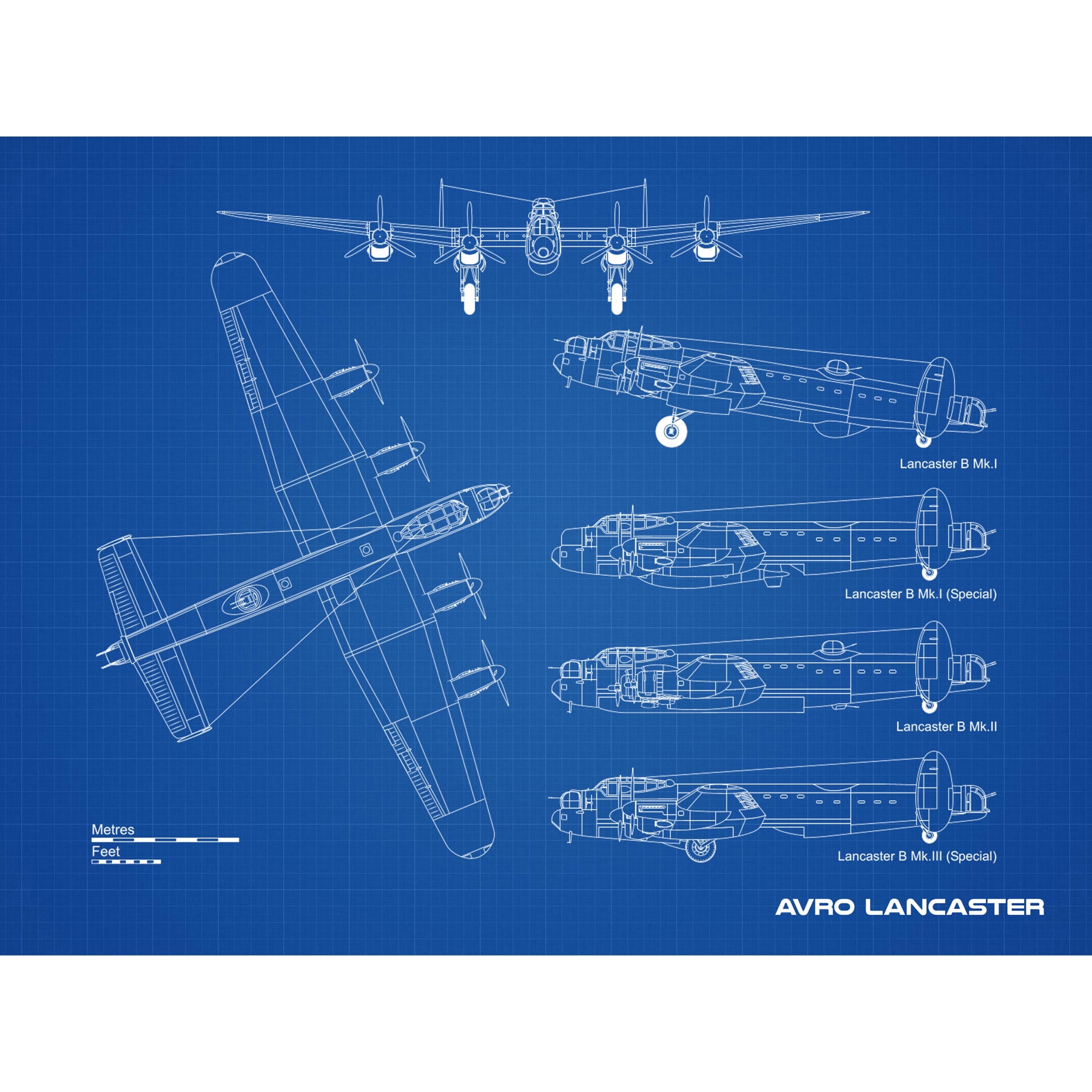 Avro Lancaster Bomber Aircraft Plane Blueprint Plan Extra Large XL Wall