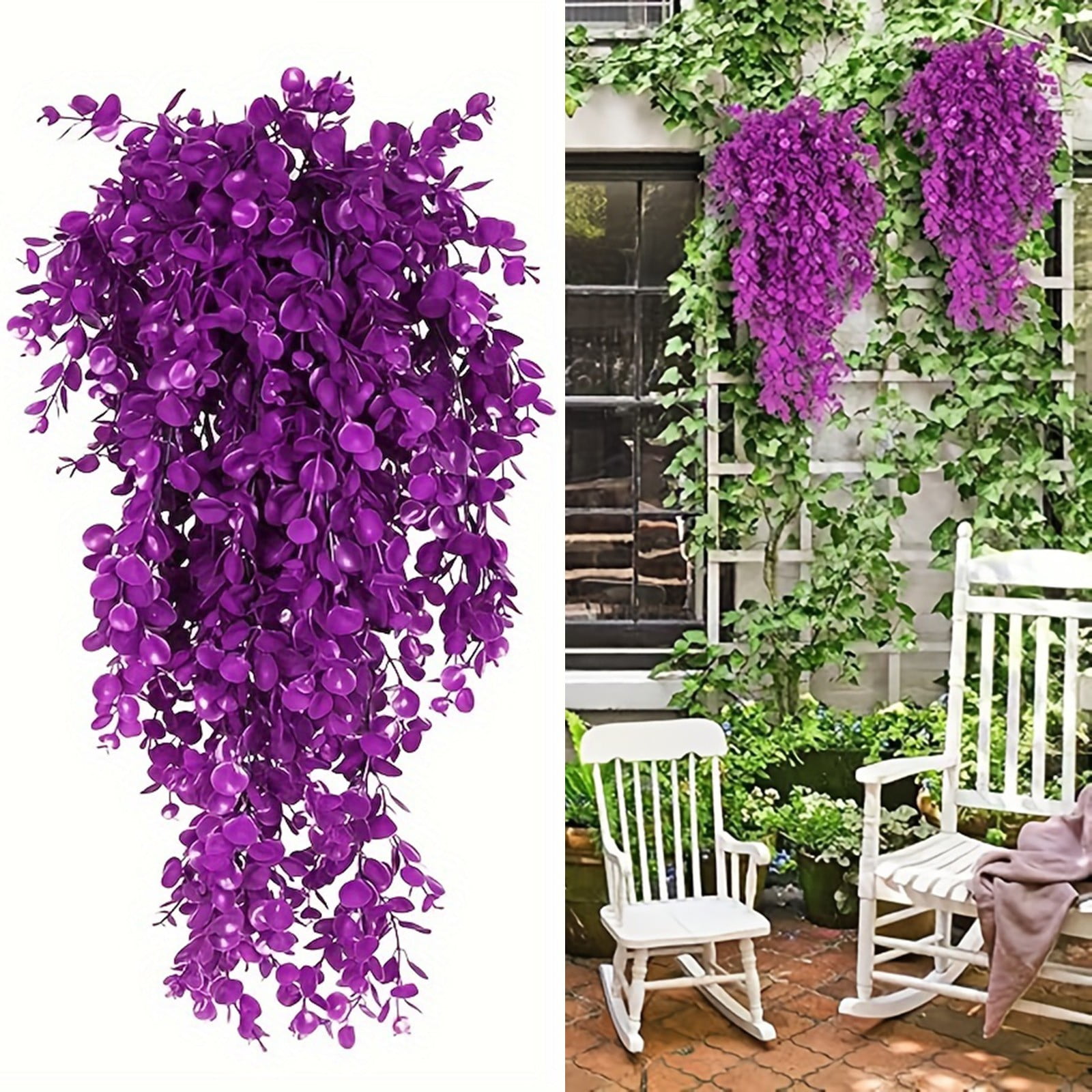 Avtoify 2 Pack Artificial Plants Hanging Faux Leaf Purple Fake Plant