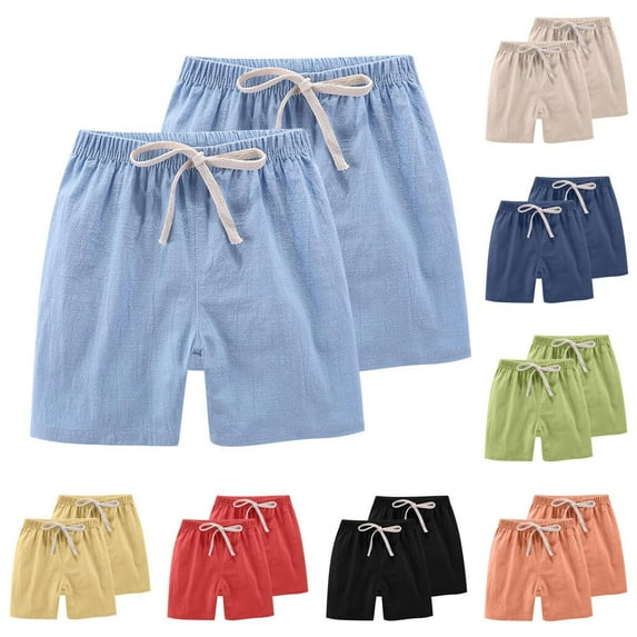 Avtoify 2PC Children's Girl's Summer Solid-Linen Like with Drawstring Casual Sports Shorts Shorts