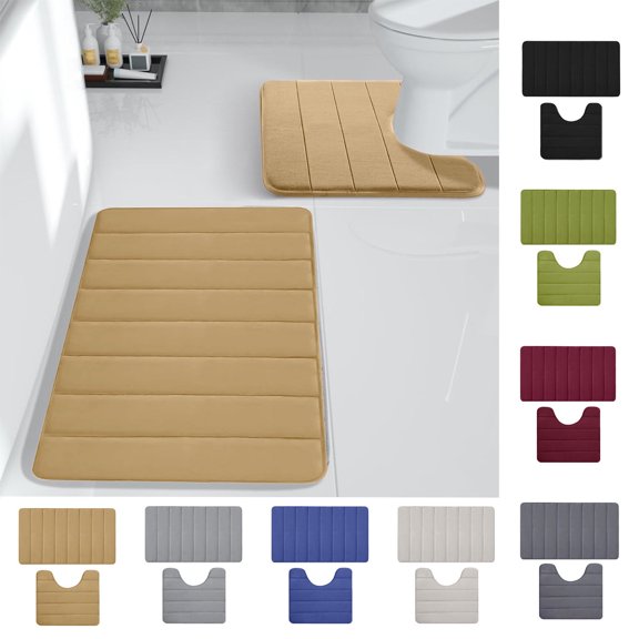Avtoify 2Pcs Bathroom Rug Set - Non-Slip, Absorbent Mats for Shower, Tub & Sink - Quick Dry Khaki