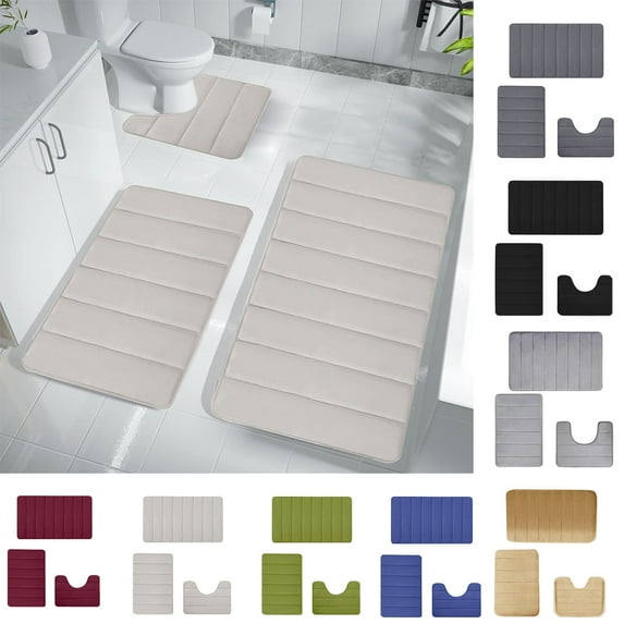 Avtoify 3Pcs Bathroom Rugs Set - Non-Slip, Ultra-Soft Absorbent Mats for Bath, Shower, Toilet - Quick Dry & Machine Washable Beige