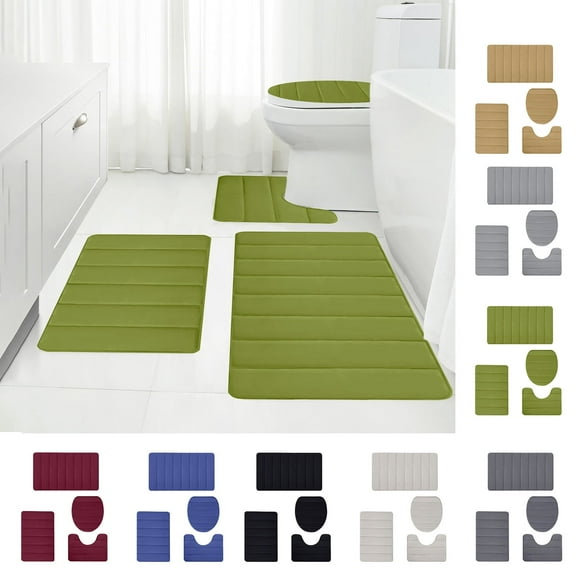 Avtoify 4Pcs Bathroom Rugs Set - Non-Slip, Ultra-Soft Absorbent Mats for Bath, Shower, Toilet - Quick Dry & Machine Washable Green