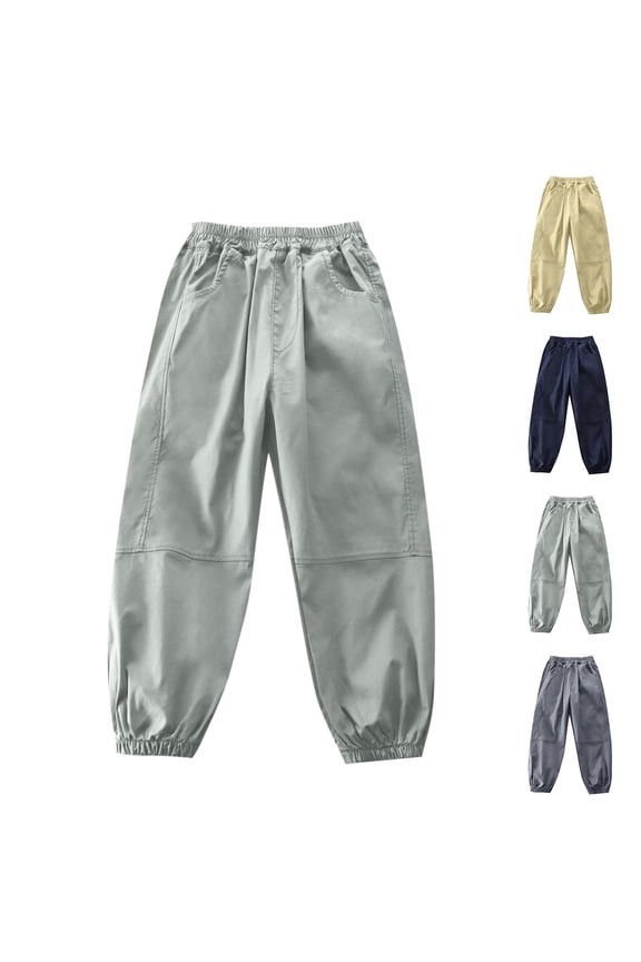 Boy's Children's Summer Solid Loose Thin-Dry Long Pants Elastic Sports Pants Cargo Pants- Pants Casual Outerwear Pants Air Conditioning Pants