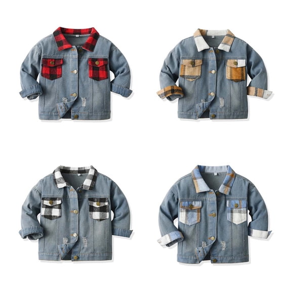 Avtoify Boys Jacket Casual, Toddler Boy Fall Clothes Leisure, Children's Plaid Short Denim Jacket Kids Short Jacket Boys and Girls Denim Clothing
