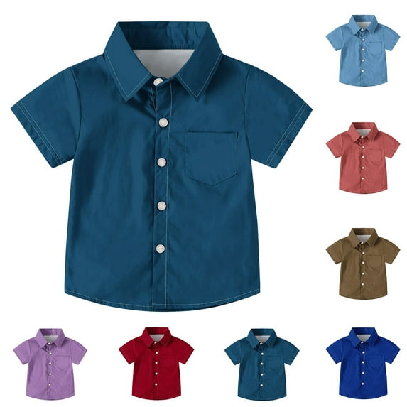Avtoify Boys Long Sleeve Shirts Casual, Toddler Boys Fall Clothes, Boy and Girl Fashionable Solid Color Pocket Print Short Sleeve Casual School Uniform Shirt for Children