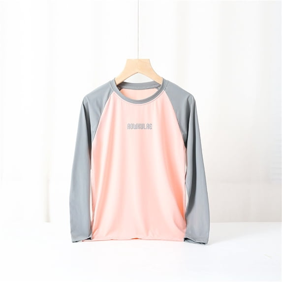 Avtoify Boys Long Sleeve Shirts Solid Color Children T-sleeved Women Drying Long Sleeved Sports Round Neck Long Sleeved Top