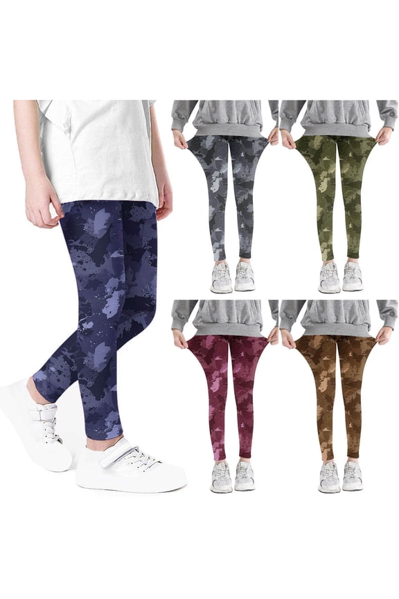 Camouflage Print High Waist Stretch Soft Fabric Leggings Pants for Girls Daily School Uniform Summer Breathable Casual Outer Wear