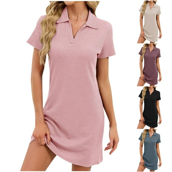 Avtoify Casual Solid Color Turndown Collar Short Sleeve Home Short Sleepshirts Womens Pajamas