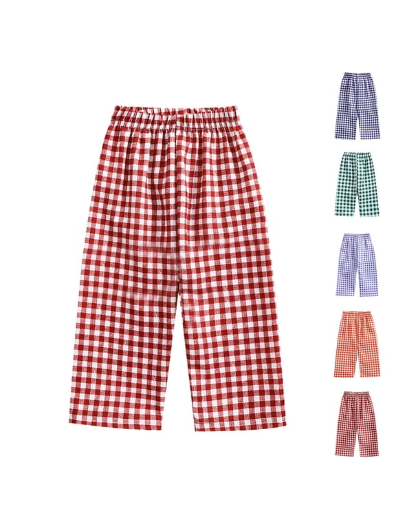 Fall Girls Pants Print Plaid Elastic Waist Proof Thin Trousers Soft Fabric for 9 Months-4 Years Old Infant Boys Girls Summer Use