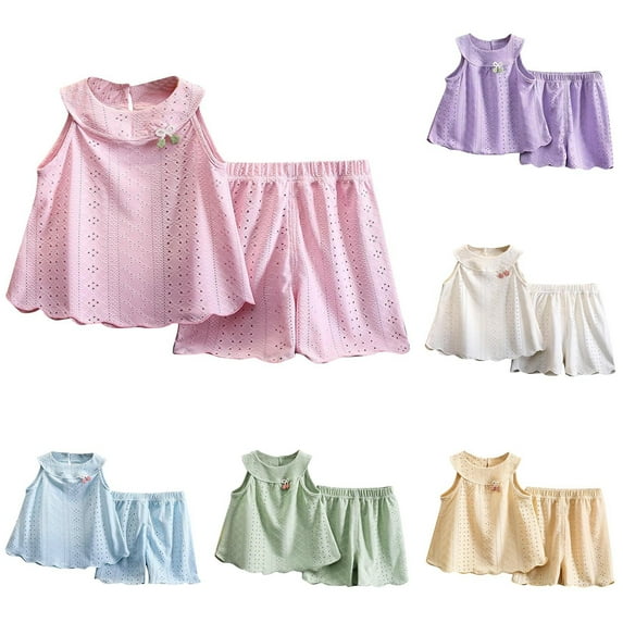 Avtoify Children Hollow Out Round Neck Hanging Sleeveless Elastic Waist Summer Kids Shorts Casual Outfits