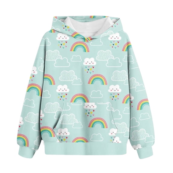 Avtoify Children Long Sleeve Shirts Children's Shirt Long Sleeved T-shirt Printed Round Neck Short Top Suitable for Boys and Girls Aged Hooded Sweatshirt