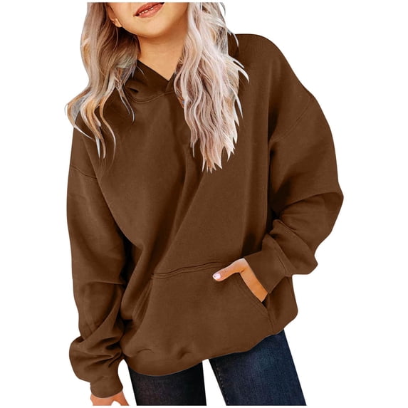 Avtoify Children Long Sleeve Shirts Children's Shirt Long Sleeved T-shirt Solid Round Neck Solid Top Suitable for Boys and Girls Aged Hooded Sweatshirt