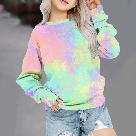 Avtoify Children Long Sleeve Shirts Girls Crewneck Oversized Sweatshirt Kids Long Sleeve Pullover 1-12 Years