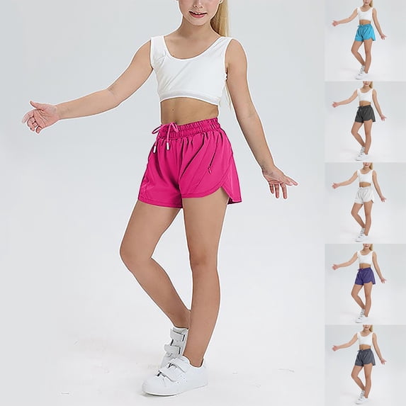 Avtoify Children's Fashion Solid Zipper Pocket Fake-Piece Sports Shorts