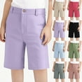 thumbnail image 1 of Avtoify Children's Girl's Summer Solid Loose Casual Both Sides with Pocket Sports Jumpsuit Five-Point Shorts Shorts, 1 of 10