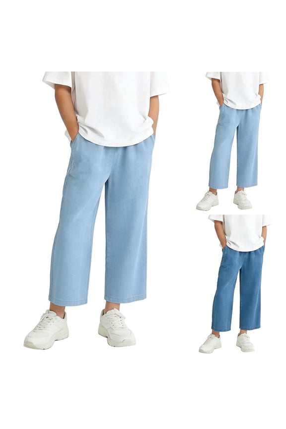 Children's Girl's Summer Thin Wide Leg Pants Casual Versatile Ice Silk Denim Loose Outerwear-Tenths Pants Long Pants