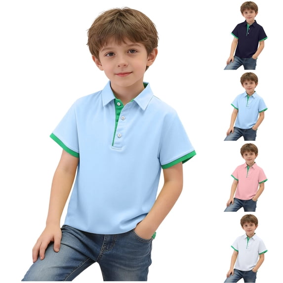Avtoify Children's Printed Lapel Button Short Sleeve Pullover Summer Kids Shirt