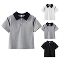 thumbnail image 1 of Avtoify Children's Solid Color Lapel Short Sleeve Casual Versatile Summer Kids Shirt, 1 of 7