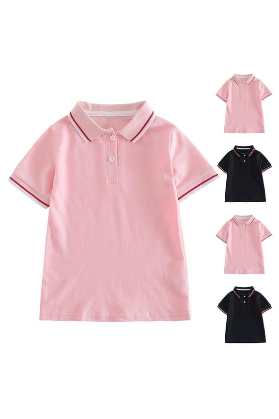 Children's Solid Color Short Sleeve Collar Daily Loose Casual Outing Summer Kids T Shirt