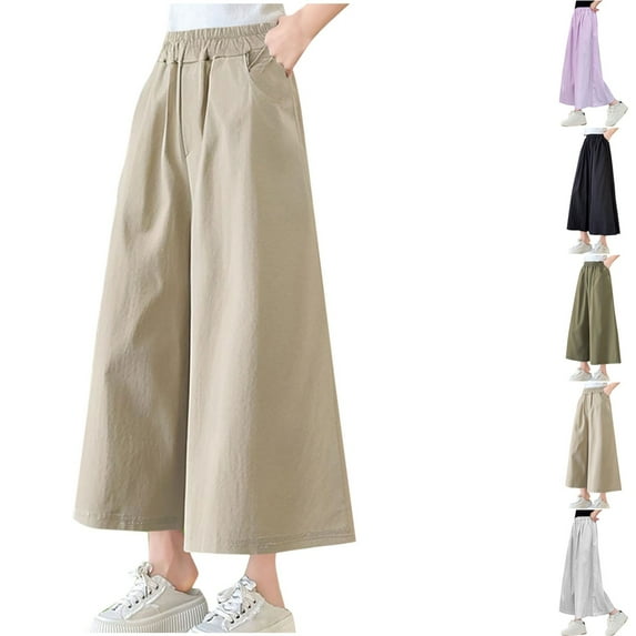 Avtoify Children's Solid-Dry-Tenths Pants Summer Thin Girl's Casual Loose Straight Wide Leg Pants Skirt Pants Long Pants
