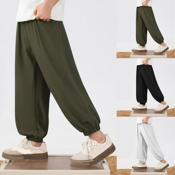 Avtoify Children's Solid Elastic Waist Tapered Pants Children's with Pocket Casual Comfortable Pants Long Pants