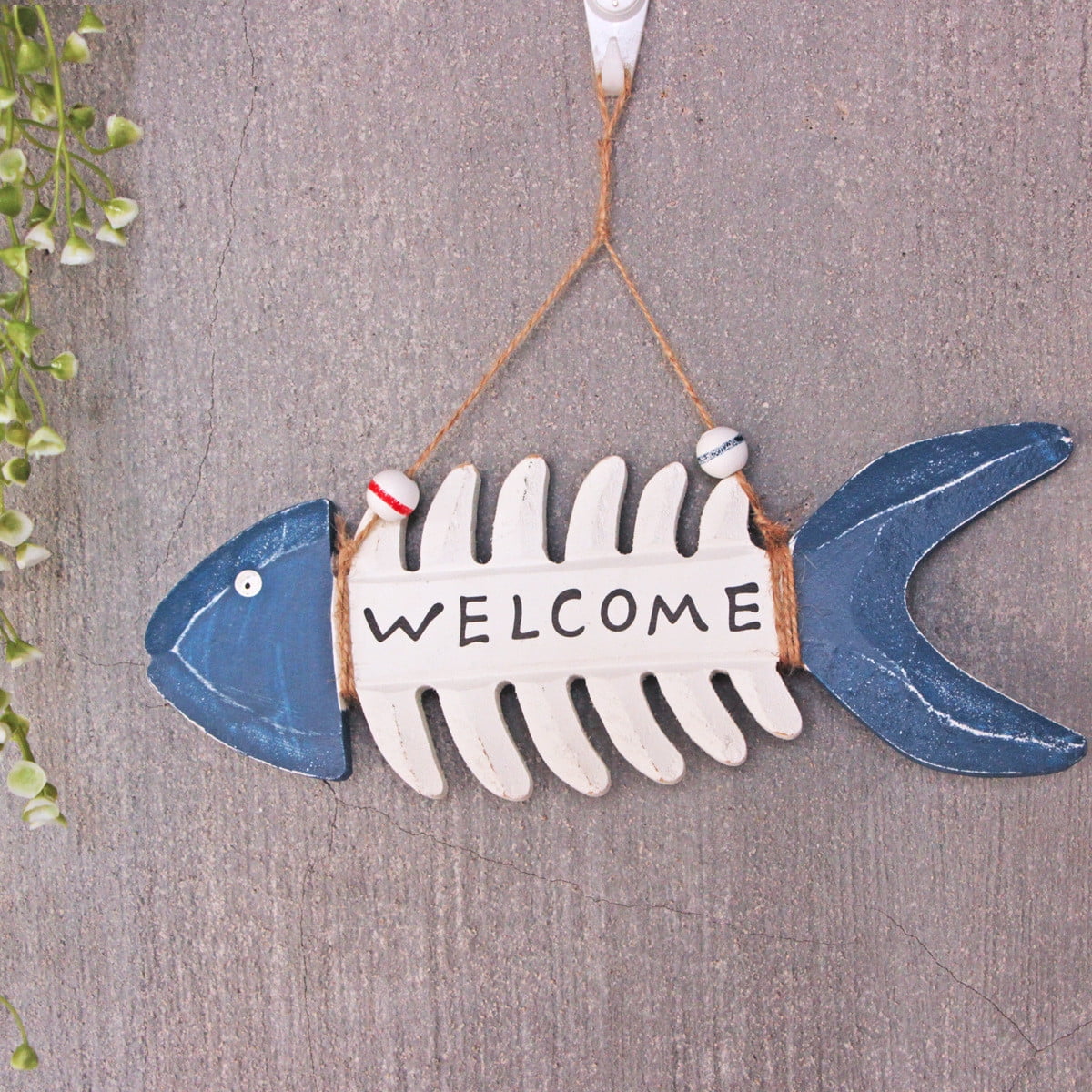 PRETXORVE Decorations , Mediterranean Wooden Fishbone Welcome Sign ...