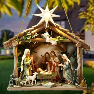 PRETXORVE Decorations , Warm Home Nativity Scene Pendants Hanging Window Decorations Porch Outdoor Decoration Pendants