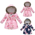 thumbnail image 1 of Avtoify Fall Girls Long Sleeve Casual Jackets Print Hooded Waist Cinched Light Padded Coat for Girls Long Sleeve Pocket Outer Top, 1 of 9